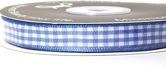 Ink Blue Gingham Plaid Checked Ribbon 25 Yard Each Roll 100% Polyester (3/8", Ink Blue)