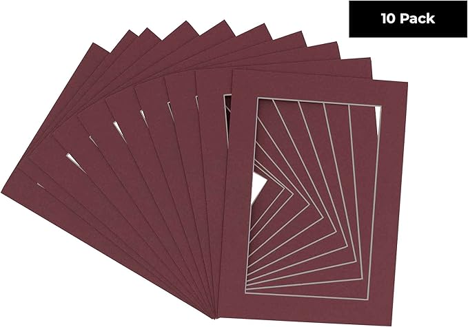 6x8 Mat for 8x10 Frame - Precut Mat Board Acid-Free Maroon 6x8 Photo Matte Made to Fit a 8x10 Picture Frame, Premium Matboard for Family Photos, Show Kits, Art, Picture Framing, Pack of 10 Mats