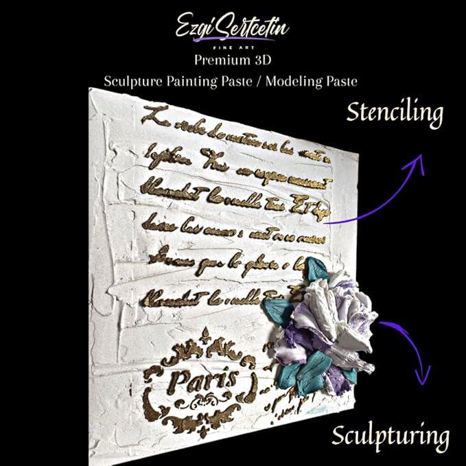3D Sculpture Painting Paste|Texture Paste|Decorative Plaster|Ready to Use|Unique Colors|Ideal for Artwork|Stencil|Flowers|Texture|Art Relief|New Formula| 6 oz (Metallic Gray)
