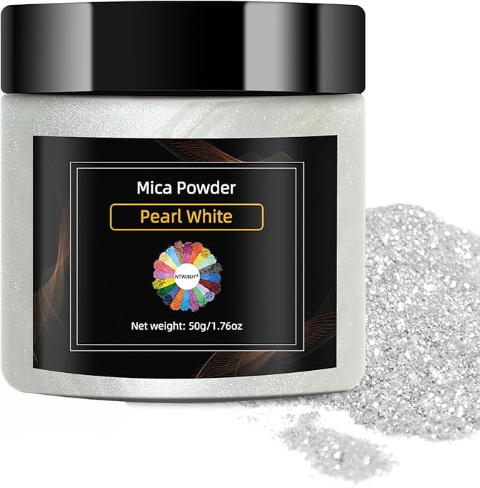 Pearl White Mica Powder, Natural Shimmer Mica Powder for Epoxy Resin/Candle/Soap/Lip Gloss/Slime/Bath Bombs/Quicksand/Car Paint pigments.Candle Dye,Soap Making Dye(50g/1.7oz)