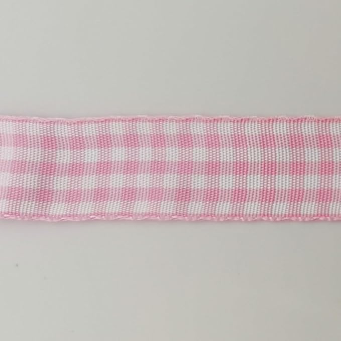 Pink Gingham Plaid Checked Ribbon 25 Yards Each Roll 100% Polyester (5/8",Pink)