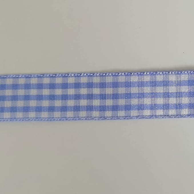 Light Blue Gingham Plaid Checked Ribbon 25 Yard Each Roll 100% Polyester (5/8", Light Blue)