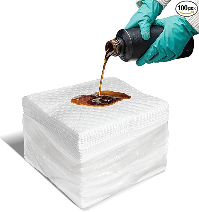 Smaafit Oil-Only Absorbent Pads 17.5" x 13.5" Heavyweight Oil Absorbing Mats, 50pcs White Oil Absorbent Mat Pads for Absorbing Protecting Home Garage Basement, 24oz/Pad