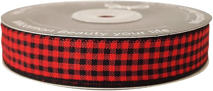 Red and Black Gingham Plaid Checked Ribbon 25 Yards Each Roll 100% Polyester (5/8",BlackRed)