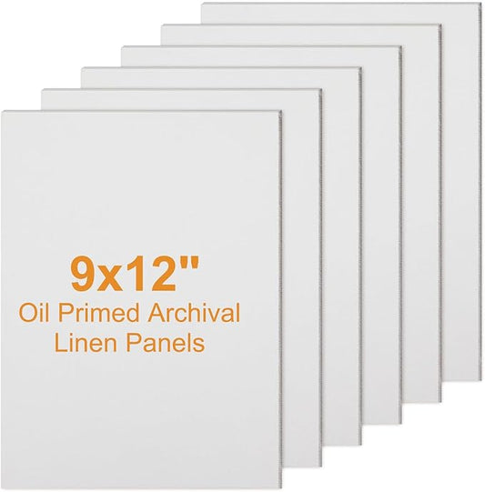 6 Pack 9 x 12 Inch Oil Primed Archival Linen Panels 11oz Painting Oils Panels Primed Artist Linen Boards for Acrylic, Oil, Watercolor Professional Art Supplies