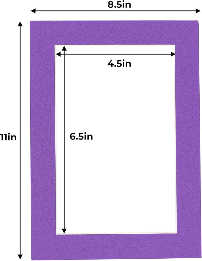 5x7 Mat for 8.5x11 Frame - Precut Mat Board Acid-Free Purple 5x7 Photo Matte Made to Fit a 8.5x11 Picture Frame, Premium Matboard for Family Photos, Show Kits, Art, Picture Framing, Pack of 100 Mats