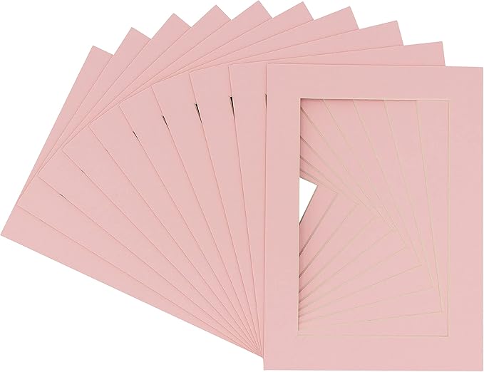 11x14 Mat for 8.5x11 Photo - Precut Soft Pink Picture Matboard for Frames 11 x 14 Inches - Bevel Cut Matte to Display Art 8.5 x 11 Inches - Acid Free Pack of 10 MATS with Backing Boards & Clear Bags
