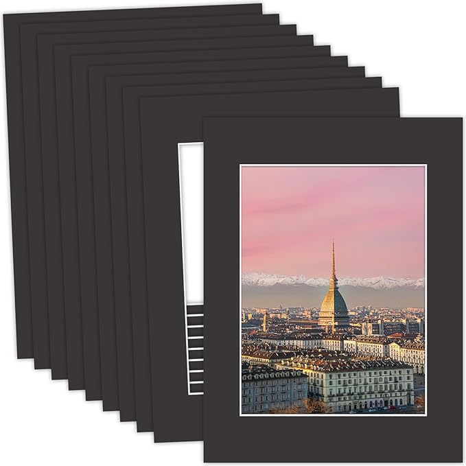 MBC Mat Board Center, 10 Pack 12x16 for 9x12 Black Picture Mats Frame Mattes, Bevel Cut, Acid Free, 4-ply Thickness
