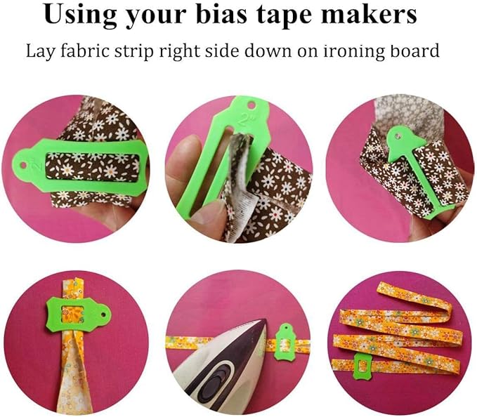 Bequilter Fabric Bias Tape Maker Tools Set of 15 Size Fabric Sewing Quilting Bias Binding Maker Come with 40 pcs of Multi-Color Quilting Pins Jelly Roll Sasher Tool Set