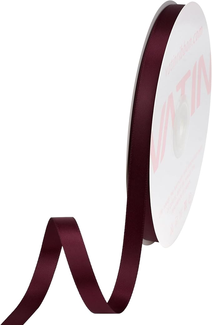 VATIN Double Face Burgundy Satin Ribbon 3/8" Continuous 50 Yards,Burgundy Polyester Fabric Ribbon use for Bows Bouquet, Gift Wrapping, Floral Arrangement Wedding Decoration