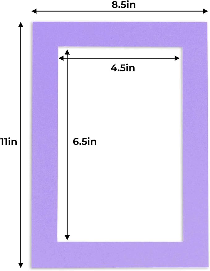 5x7 Mat for 8.5x11 Frame - Precut Mat Board Acid-Free Light Purple 5x7 Photo Matte For a 8.5x11 Picture Frame, Premium Matboard for Family Photos, Show Kits, Art, Picture Framing, Pack of 10 Mats