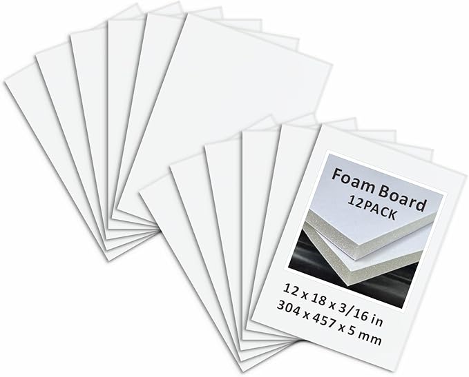 Foam Board 12 x 18 in, ZXUNLIEH 12 Pack White Poster Board, 3/16 in Thick Craft Foam Core Board, Puzzle Board, Double Sided, Foam Sheets for Picture, Project, Presentation, Artwork, Signage and Crafts