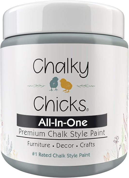 Chalky Chicks 8 Fl Oz Matte Overcast (Blue Gray) Chalk Paint for Furniture Without Sanding - No Prep Furniture Paint No Sanding All in One for Crafts, Wood, Walls, Cabinet, Metal, Dresser, Farmhouse