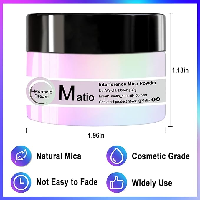 Matio Interference Mica Powder, 1.06oz/ 30g Ghost Sapphire Chrome Powder, Pearlescent Effect Color Shift Pigment for Epoxy Resin, Makeup Shimmer, Nail Polish,Soap Dye,Candle Making,Paint,Slime