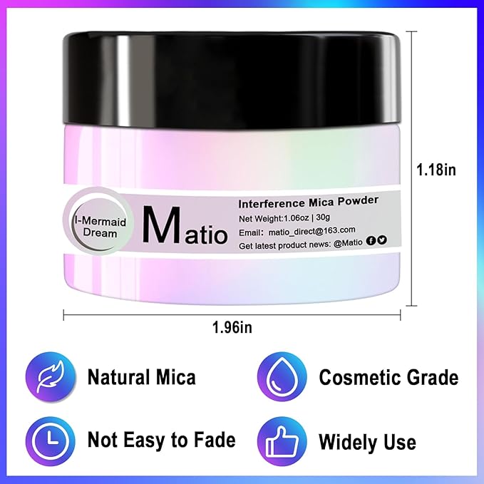 Matio Interference Mica Powder, 1.06oz/ 30g Ghost Gold Chrome Powder, Pearlescent Effect Color Shift Pigment for Epoxy Resin, Makeup Shimmer,Nail Polish,Soap Dye,Candle Making,Paint,Slime Pigment