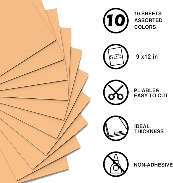 MEARCOOH Peach Foam Sheets Crafts 9x12 Inch 2mm Eva Color Craft Foam Paper for Crafts Project Preschoolers Classroom Scrapbooking DIY Cosplay(10 Sheets)