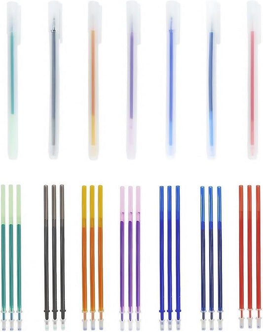 7-Color Heat Erasable Fabric Markers with 21 Refills, Extra-Fine 0.5mm Tip for Sewing, Quilting, Embroidery, Crafts & DIY Projects