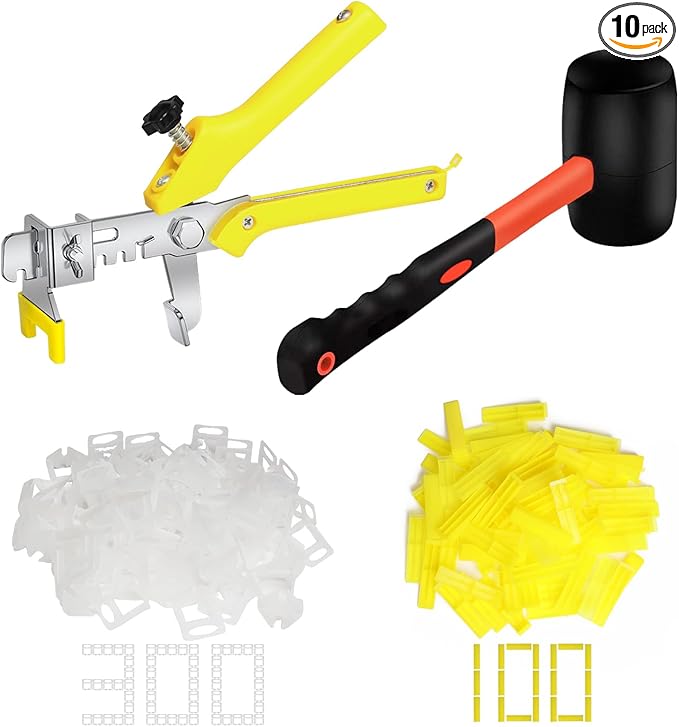 Storystore Tile Leveling System with Tile Pliers and Hammer - 300 Piece Tile Spacers Clips and 100 Piece Reusable Wedges, 1/16 Inch Tile Installation Tools Kit