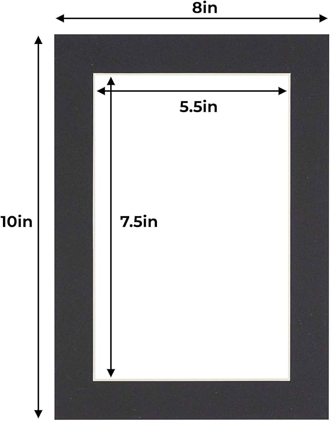 6x8 Mat for 8x10 Frame - Precut Mat Board Acid-Free Black 6x8 Photo Matte Made to Fit a 8x10 Picture Frame, Premium Matboard for Family Photos, Show Kits, Art, Picture Framing, Pack of 25 Mats