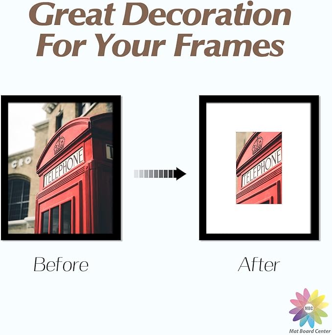 MBC Mat Board Center, Pack of 5, 8x10 for 4x6 White Photo Picture Mats - Acid Free, 4-ply Thickness, White Core - for Pictures, Photos, Framing