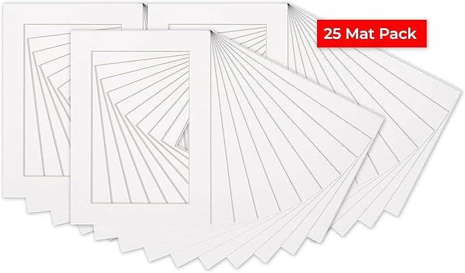 5x7 Mat for 8.5x11 Frame - Precut Mat Board Acid-Free White 5x7 Photo Matte Made to Fit a 8.5x11 Picture Frame, Premium Matboard for Family Photos, Show Kits, Art, Picture Framing, Pack of 25 Mats