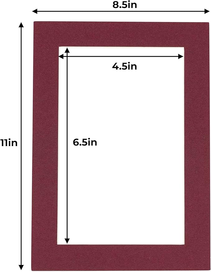 5x7 Mat for 8.5x11 Frame - Precut Mat Board Acid-Free Show Kit with Backing Board, and Clear Bags Maroon 5x7 Photo Matte Made to Fit a 8.5x11 Picture Frame Matboard for Framing, Pack of 1 Mat