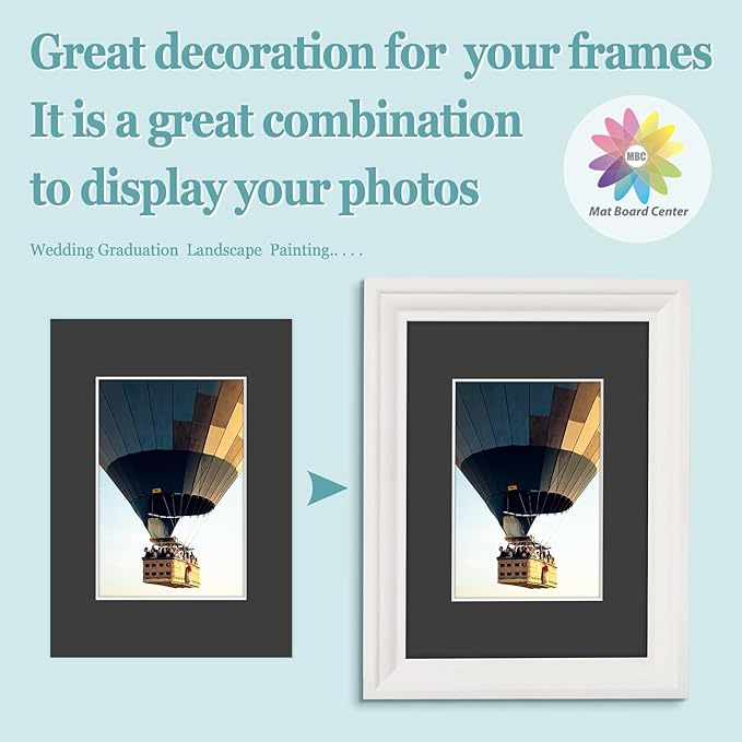 MBC MAT BOARD CENTER, 5 Pack 5x7 for 3.5x5 Black Picture Mats Frame Mattes, Bevel Cut, Acid Free, 4-ply Thickness