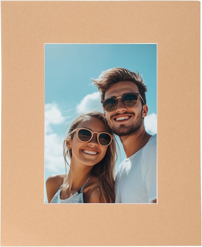 Picture Mats, 8 x 10 for 5 x 7 Pictures Acid Free White Core Bevel Cut Frame Mattes for Display Art Measuring, Kraft Paper Color