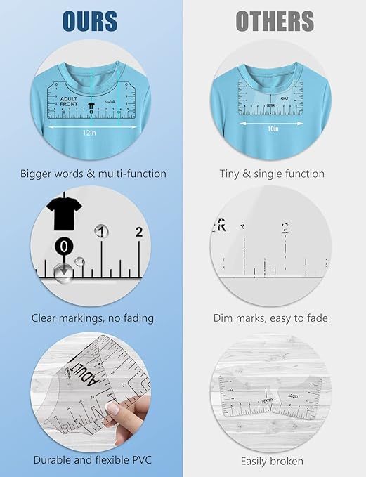 Vowlove Tshirt Ruler Guide for Vinyl Alignment: T Shirt Rulers to Center Designs, Tee Shirt Alignment Tools for Heat Press, Sewing Accessories HTV Heat Transfer Vinyl, V-Neck Front Back Measurement