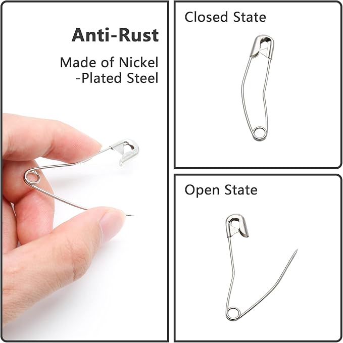 300Pcs Curved Safety Pins Size 1, 1-1/16 inch / 27mm Quilting Basting Pins, Bent Safety Pins for Quilting and Knitting (Sliver)