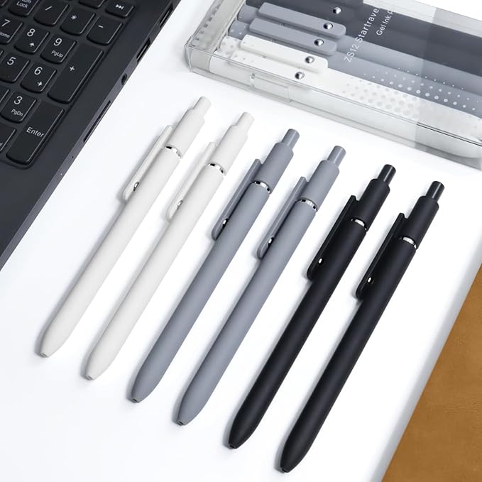 6 Pcs Gel Pens 0.5mm Quick Dry Black Ink Pens Fine Point Smooth Writing Pen, Cute Office and School Supplies Gifts for Women Teacher Students (6 Pcs Black White Grey Silver)