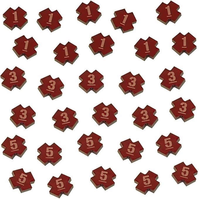 LITKO Wound Token Set Numbered 1, 3, and 5, Compatible with Warhammer: Kill Team 2nd Edition, Translucent Red (30)