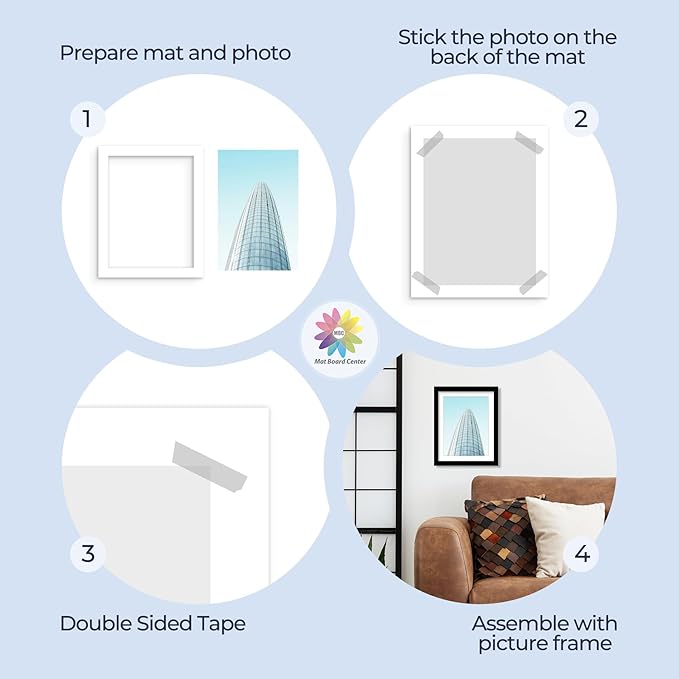 MBC Mat Board Center, 10 Pack 8x10 for 7x9 White Picture Mats Frame Mattes, Bevel Cut, Acid Free, 4-ply Thickness