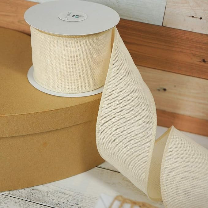 CT CRAFT LLC Ivory Canvas Wired Ribbon 2.5 Inch x 10 Yards for Christmas Home Decor Tree Topper Bow Gift Wrapping DIY Crafts Wreath Garland Easter Holiday