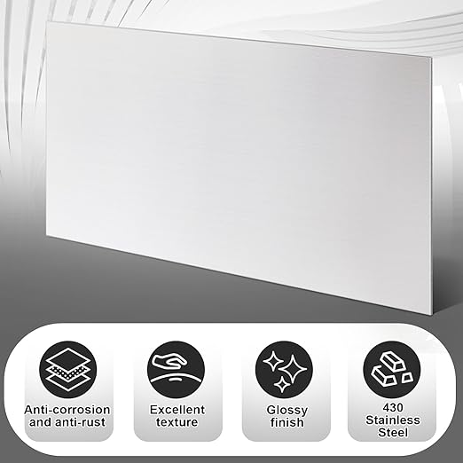 1 Pcs 430 Stainless Steel Sheet Metal 12 x 4 Inches 24GA Metal Plates Panel #4 Brushed Finish Magnetic Mount Board Wall Food Truck Restaurant Crafting Kitchen Floor Trailer Garage Gym