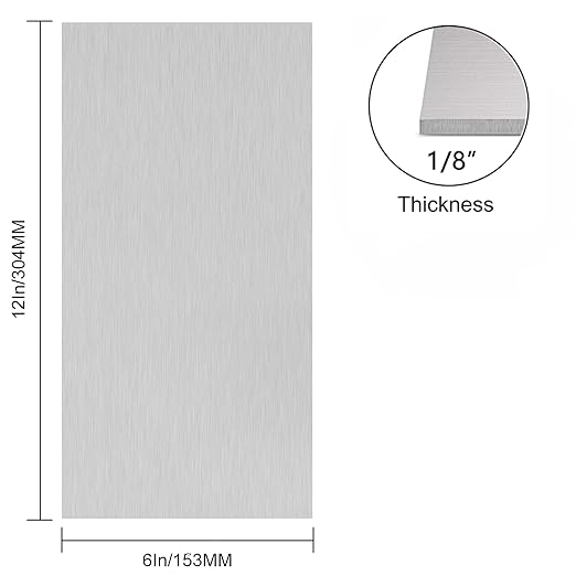 6061 T651 Aluminum Sheet Metal 6 x 12 x 1/8 (0.125”) Inch Plain Thin Aluminum Plate Covered with Protective Film, Heat Treatable Rectangle 3MM Aluminum Metal Plate for Industrial, Crafting