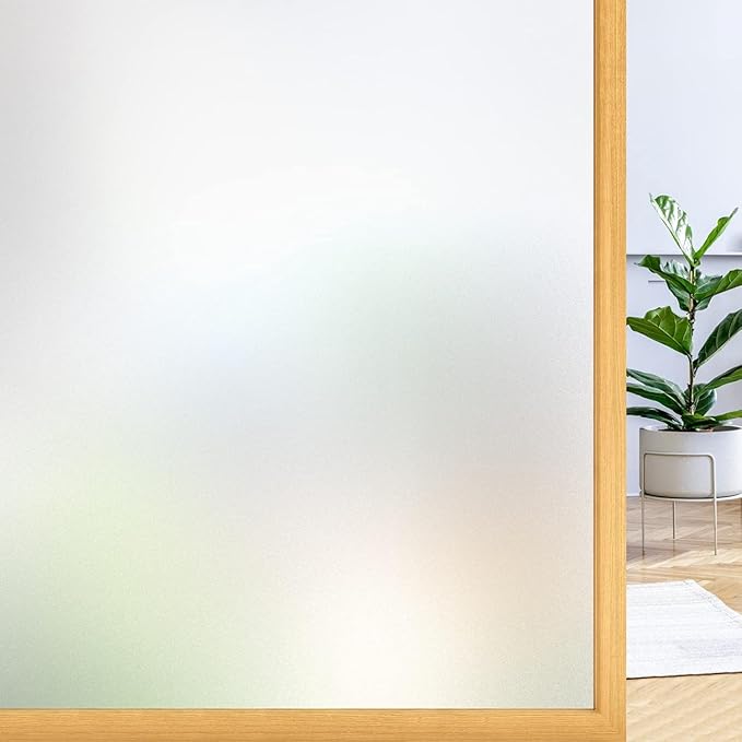 rabbitgoo Window Privacy Film, Frosted Glass Window Clings, Static Cling UV Heat Blocking Door Stickers for Home Bathroom, Removable Indoor Decal Coverings Day and Night, Pure, 35.4 x 157 Inches