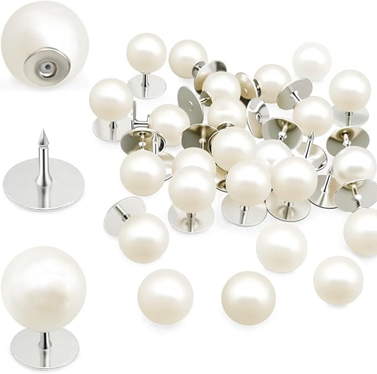 50 Sets Pearl Buttons No Sew Buttons for Clothes, 10mm Pearl Brooch Pins Reusable for Women, White Safety Pins for Dresses, Shirts, DIY Crafts, Fashion Decorative Accessories