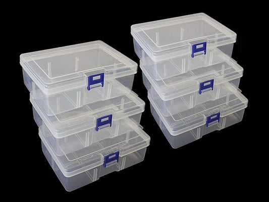 6-Piece Clear Plastic Storage Box with Snap-Tight Latch - Organizer Container for Pencils, Puzzles, Small Toys, Jewelry Making & Sewing Crafts (Small Size)