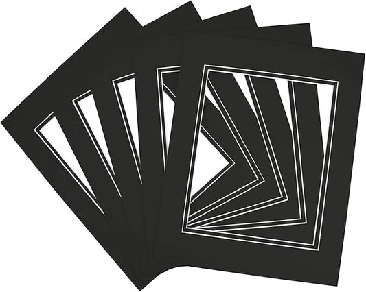 Golden State Art, 11x14 Double Mats for 8x10 - for Photos, Pictures, Frames - Acid-Free, 5 Pack, Black Over Black