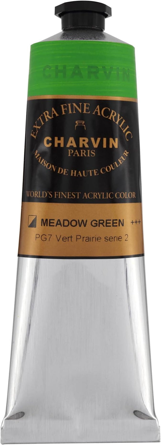 Charvin Extra Fine Professional Acrylic Paint - Meadow Green, 150ml Tube, Triple-Milled, Lightfast Pigments, Open Stock Artist Acrylic Paints in Nature-Inspired Hues