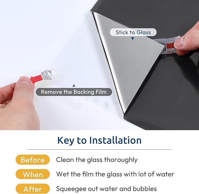 rabbitgoo Window Privacy Film One Way Window Tint for Home, Removable Reflective Heat Sun Blocking Anti UV Glass Door Covering, Mirror Tinting Film House Office, 23.6 in X 16.4 Feet, Black Silver