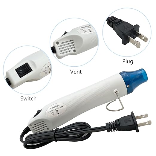 Mini Heat Gun, Portable Hot Air Gun Tool for DIY Crafts Heat Shrink Gun for Epoxy Resin, Embossing, Shrinking Wrapping Drying Paint Removing Stickers (White)