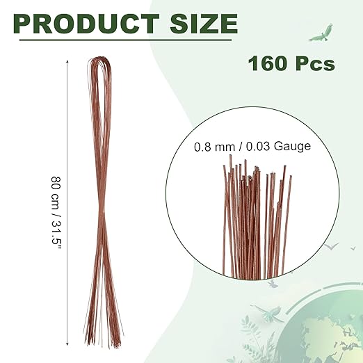 PATIKIL 32 Inch 22 Gauge Floral Stem Wire, 4 Pack/160 Pieces Bouquet Stem Paper Wrapped for DIY Crafts Flower Arrangements, Coffee