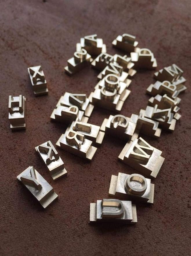 26 Interchangeable Alphabet & Number Mold Set with T-Slot Holder | Custom Brass Engraving Tools for Leather, Wood, Hot Foil Machines | DIY Symbol Dies, Stamping Imprint Templates (Set F)