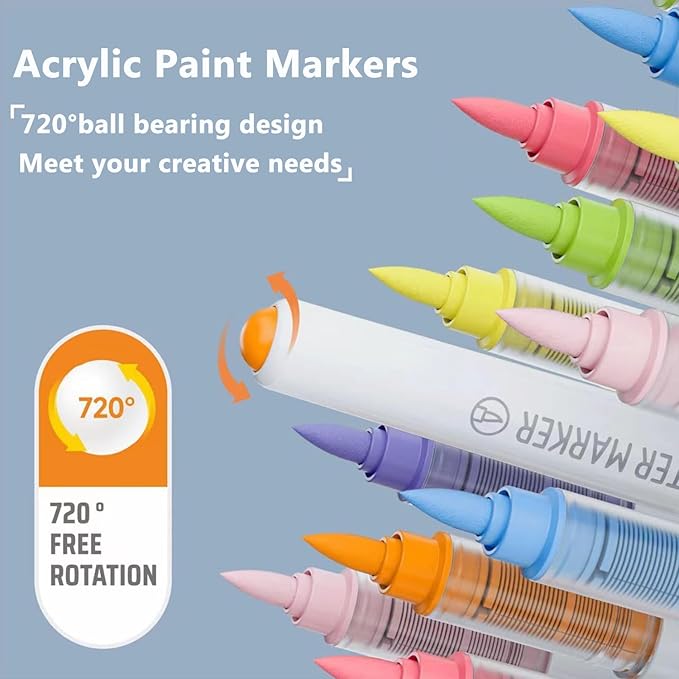 Water Based Acrylic Paint Markers, 9 Colors Acrylic Paint Pens Set with Soft Brush Tip, Marker Pen for Rock Painting, Egg, Wood, Glass, Paper, Mugs, Acrylic Painter Ink (Purple Series)