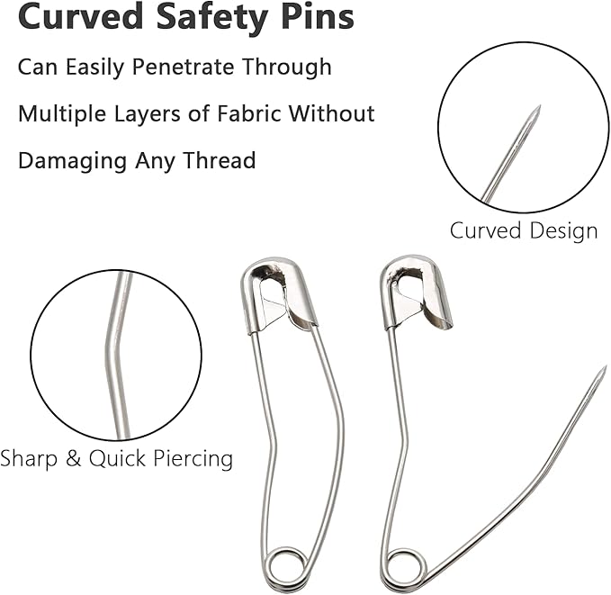 120Pcs Curved Safety Pins Size 2, 1.5" / 38mm Quilting Basting Pins, Bent Safety Pins for Quilting and Knitting (Sliver)