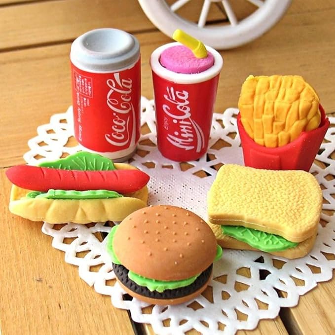 72 Pcs Assorted Food Pencil Erasers Toy Set, Cake Dessert Fruit Puzzle Erasers Toys for Kids Reward Party Favors (Food)