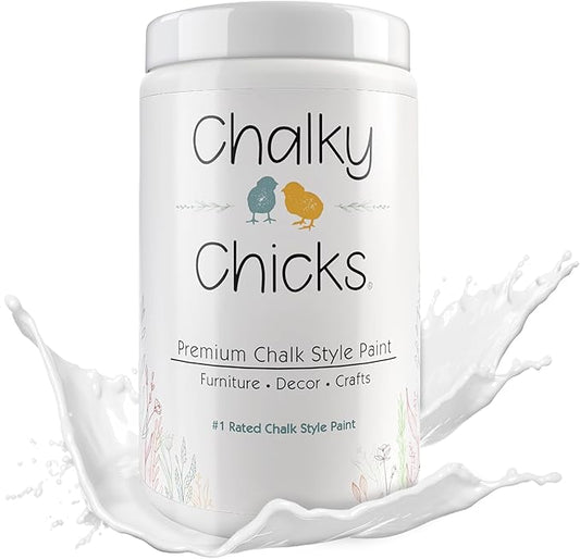 Chalky Chicks All-in-One Chalk Paint for Furniture or Cabinet - 32 Fl Oz - Matte Finish CottonTail White for Metal, Wood Furniture Paint - No Sanding All-in-One for Home Decor & Crafts, USA Made