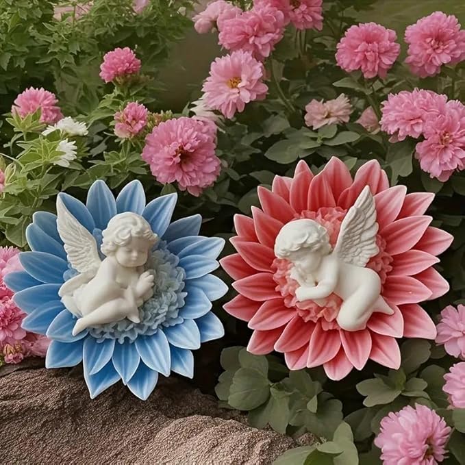 JDH 2PCS Flower Candle Molds,Heart Rose Candle Mold,3D Angel Baby in Sunflower Silicone Mold soap Silicone Molds for Home Decor Mother's Gift Baby Shower Wedding Decor